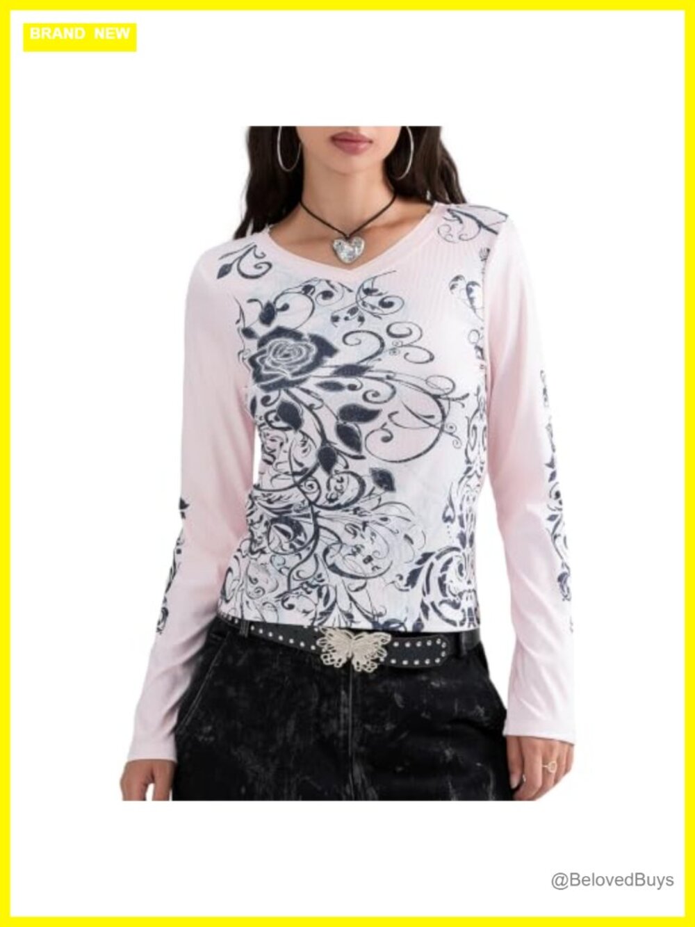 Polyester Gothic Skull Graphic Long Sleeve Tee Y2K Grunge Fitted T-Shirt